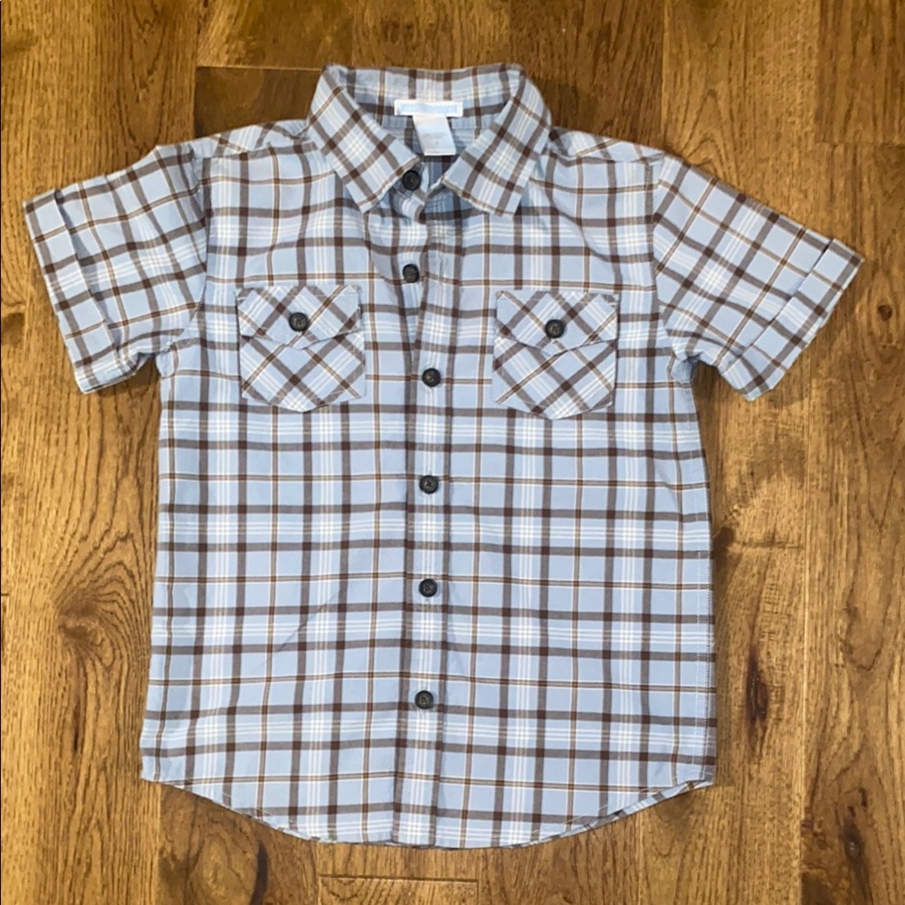 Little boys Janie and Jack size 6 plaid button up short sleeved shirt.